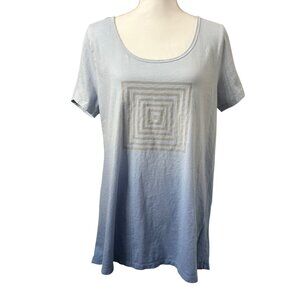 Lularoe Ombre Blue Scoop Neck Short Sleeve XL T-Shirt W/Geometric Square Print